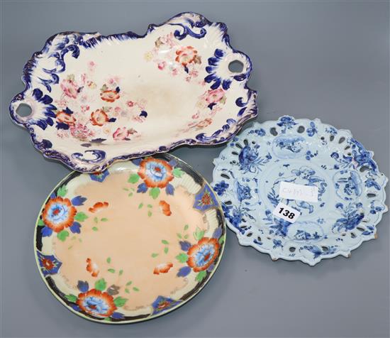 A Cantagalli majolica plate and two other plates